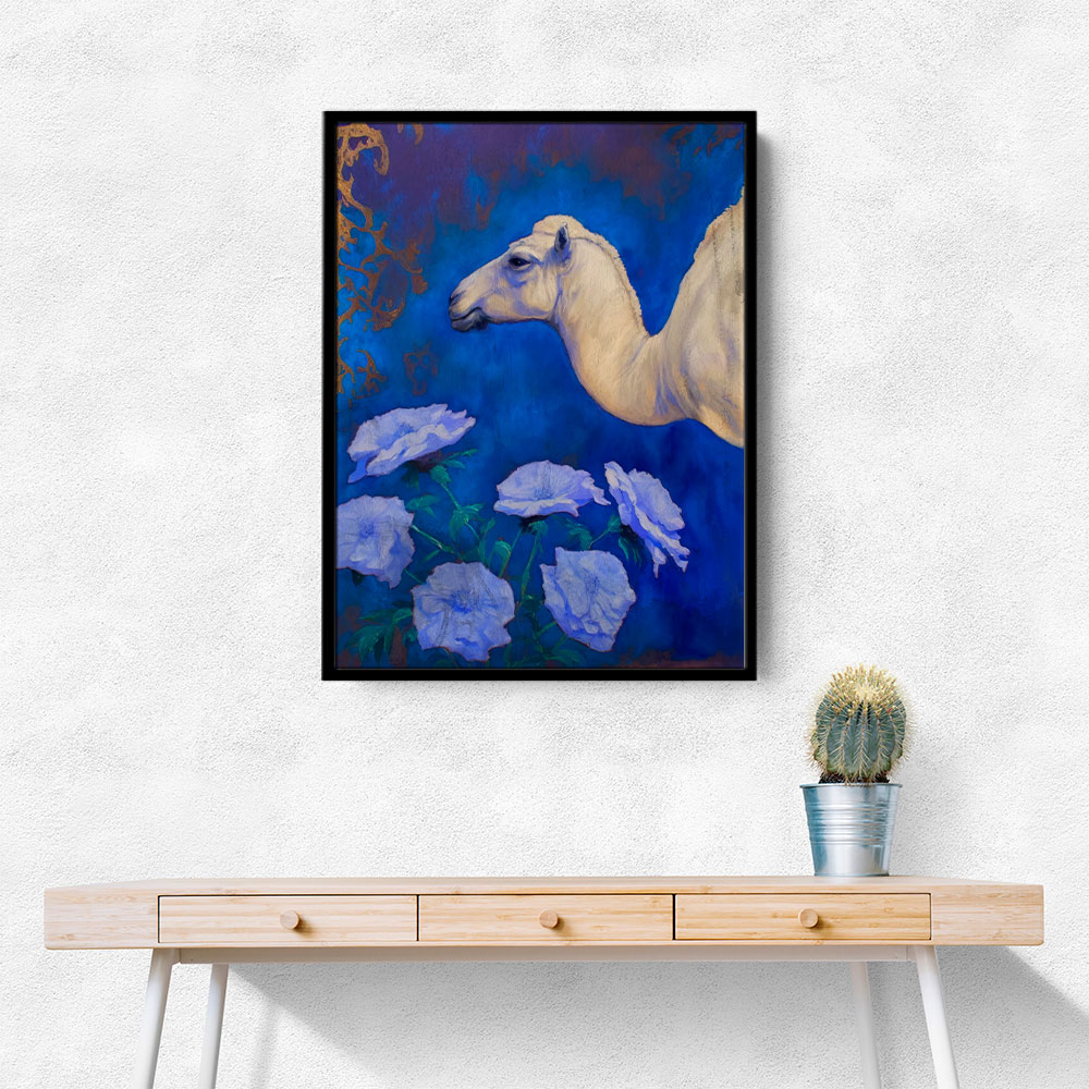 Camel With Blue Flowers Wall Art